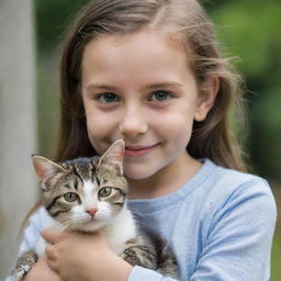 A young girl holding a pet cat lovingly in her arms with a gentle smile on her face