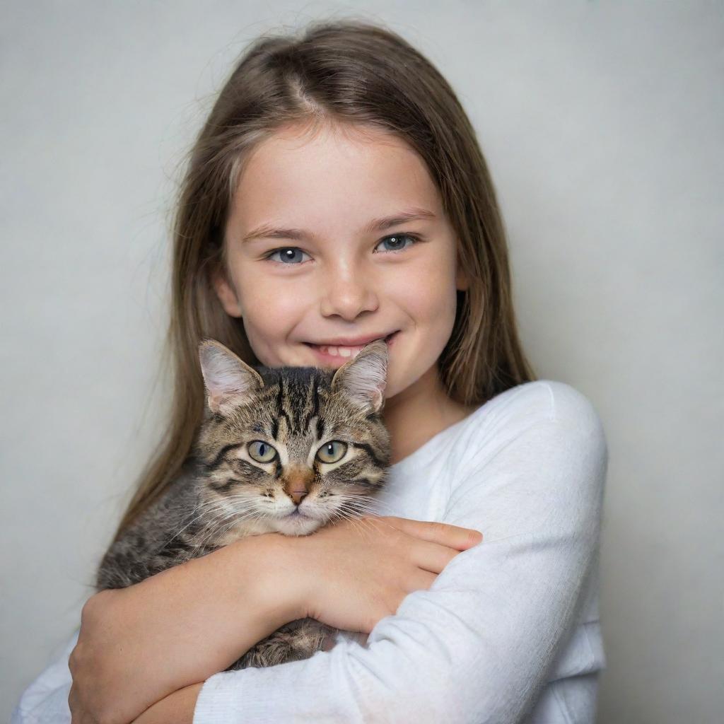 A young girl holding a pet cat lovingly in her arms with a gentle smile on her face