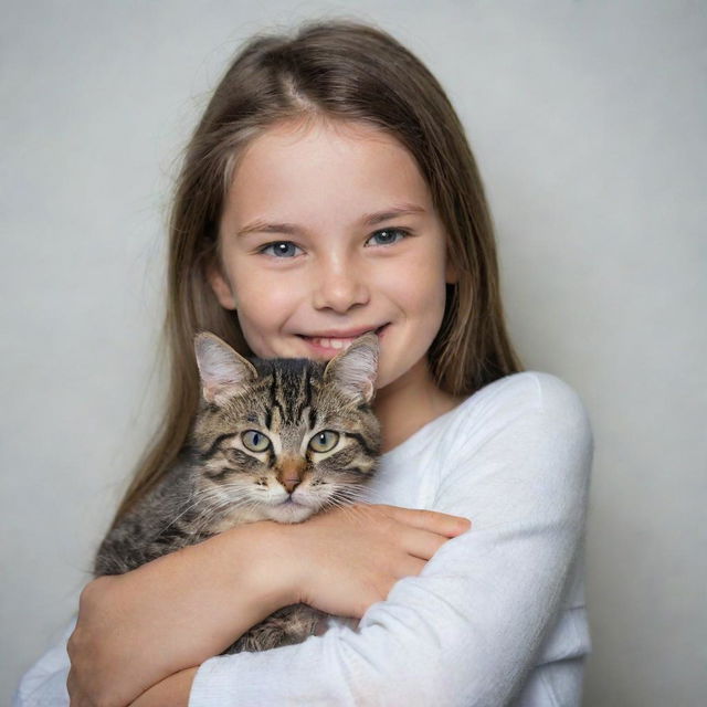 A young girl holding a pet cat lovingly in her arms with a gentle smile on her face