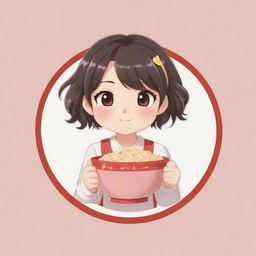 Logo of an innocent, cute anime character holding a bowl of noodles in one hand and chopsticks in the other.