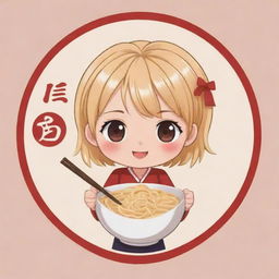 Logo of an innocent, cute anime character holding a bowl of noodles in one hand and chopsticks in the other.