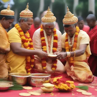 In the religious ceremony, the devotees offer lavish gifts and sacrifices to their deity as a sign of faith and devotion.