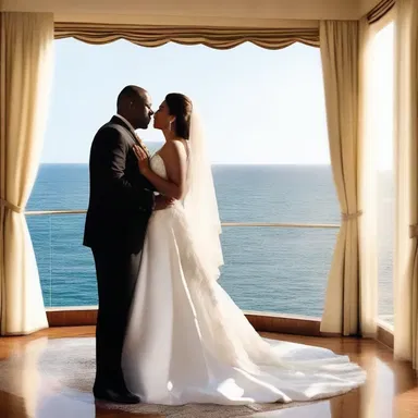 The couple spent their anniversary in a lavish hotel suite overlooking the ocean.