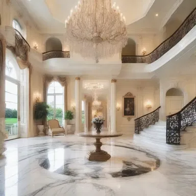 The wealthy family lavished their newly-built mansion with luxurious marble floors and chandeliers.