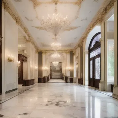 The wealthy family lavished their newly-built mansion with luxurious marble floors and chandeliers.