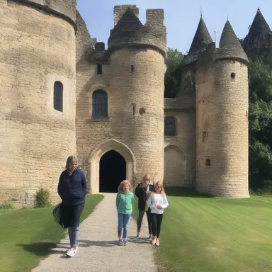 On their vacation, they visited an old castle and explored its rooms 'en famille' to learn about its intriguing history.