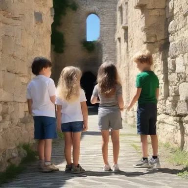On their vacation, they visited an old castle and explored its rooms 'en famille' to learn about its intriguing history.