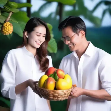 During their romantic getaway, they shared a juicy and sweet pulasan fruit, savoring the exotic flavors together under the moonlit sky.