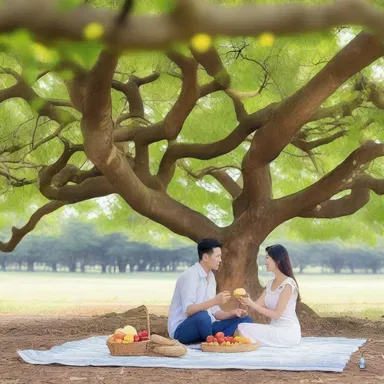 During their romantic getaway, the couple enjoyed a picnic under the shade of a magnificent pulasan tree, savoring its delectable fruits together.