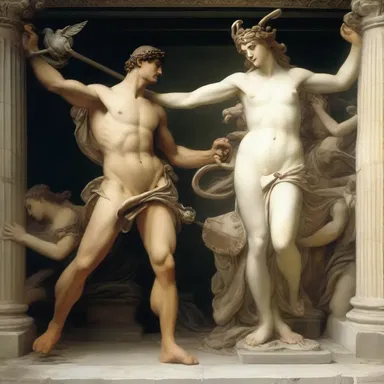 In Greek mythology, the story of Perseus defeating Medusa is often depicted with classicalism, showcasing the hero's bravery and the portrayal of divine beauty.