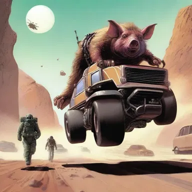 In the science fiction novel, the protagonist tries to outsmart the road hog and escape its relentless pursuit.