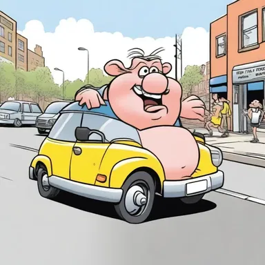 The cartoon featured a comical road hog causing chaos on the streets and frustrating other drivers.