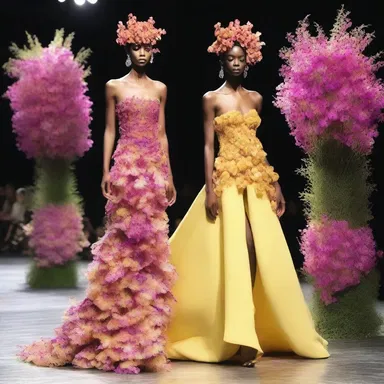 The fashion runway showcased a stunning couture dress adorned with Maxillaria orchids, creating a breathtaking and unique look.