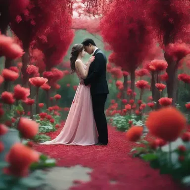 The enchanting garden filled with vibrant blood flowers served as the backdrop for the climactic scene of the romantic film, symbolizing passion and everlasting love.