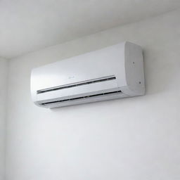 A modern, sleek air conditioning unit mounted on a clean, white wall.