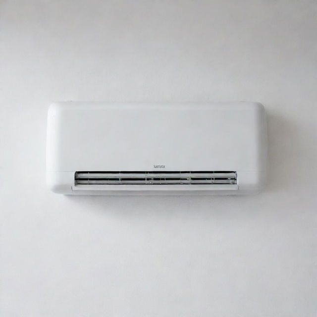 A modern, sleek air conditioning unit mounted on a clean, white wall.