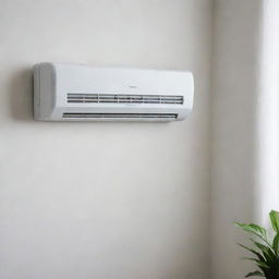 A modern, sleek air conditioning unit mounted on a clean, white wall.