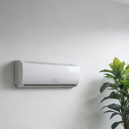 A modern, sleek air conditioning unit mounted on a clean, white wall.