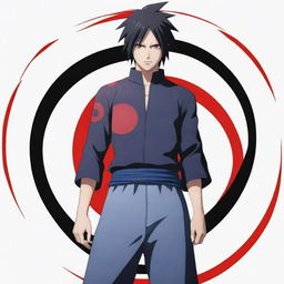 Sasuke Uchiha from Naruto anime standing in a cool pose with Sharingan eyes