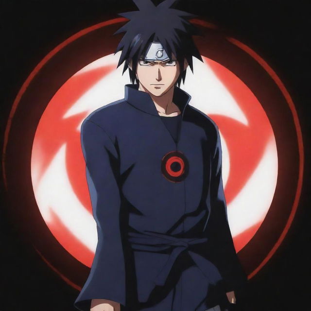 Sasuke Uchiha from Naruto anime standing in a cool pose with Sharingan eyes