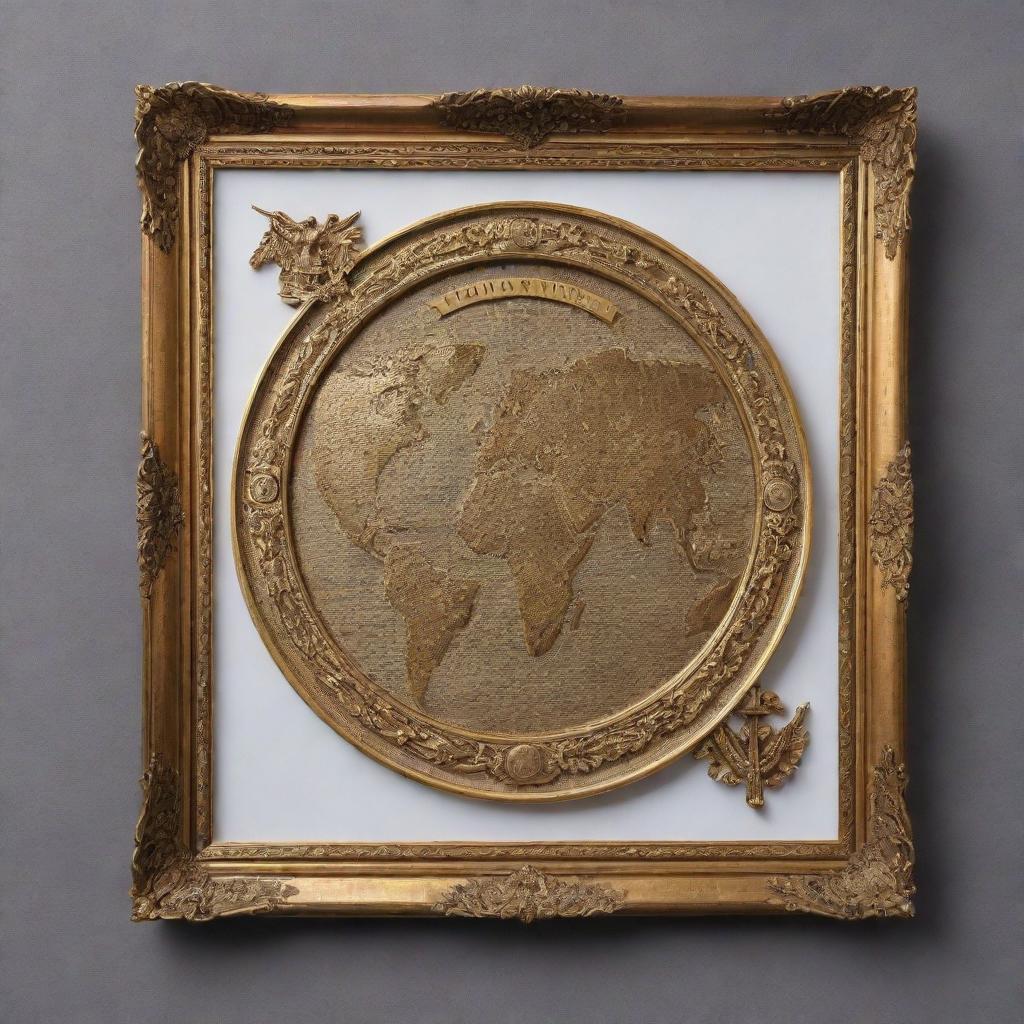 Create a luxurious golden frame showcasing the bold, embossed text 'WORLD WAR ZB'. The frame should be meticulously detailed, with an ornate design that enhances the grandeur of the contained text.