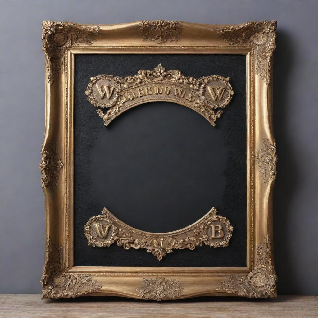 Create a luxurious golden frame showcasing the bold, embossed text 'WORLD WAR ZB'. The frame should be meticulously detailed, with an ornate design that enhances the grandeur of the contained text.