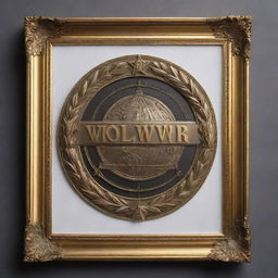 Create a luxurious golden frame showcasing the bold, embossed text 'WORLD WAR ZB'. The frame should be meticulously detailed, with an ornate design that enhances the grandeur of the contained text.