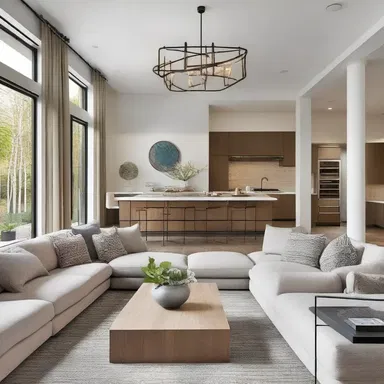 The open-concept design of the living room capacitates the space for socializing and entertaining.