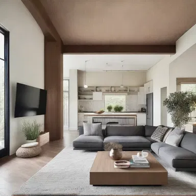 The open-concept design of the living room capacitates the space for socializing and entertaining.