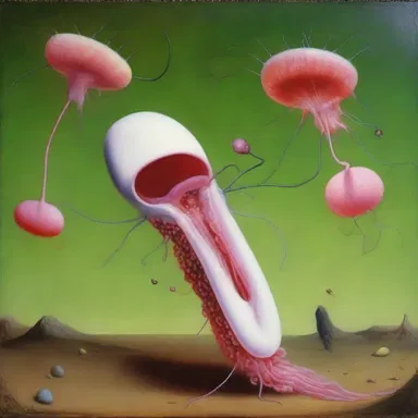 The artist depicted a surreal scene of spermatozoa undergoing capacitation in his painting.