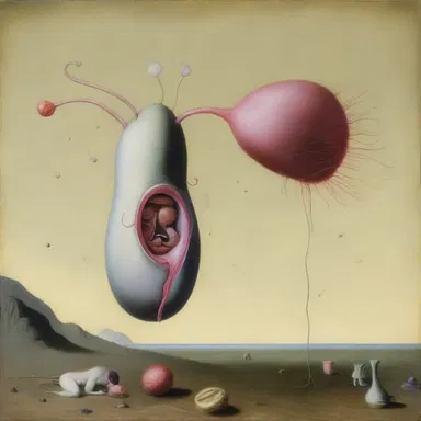 The artist depicted a surreal scene of spermatozoa undergoing capacitation in his painting.