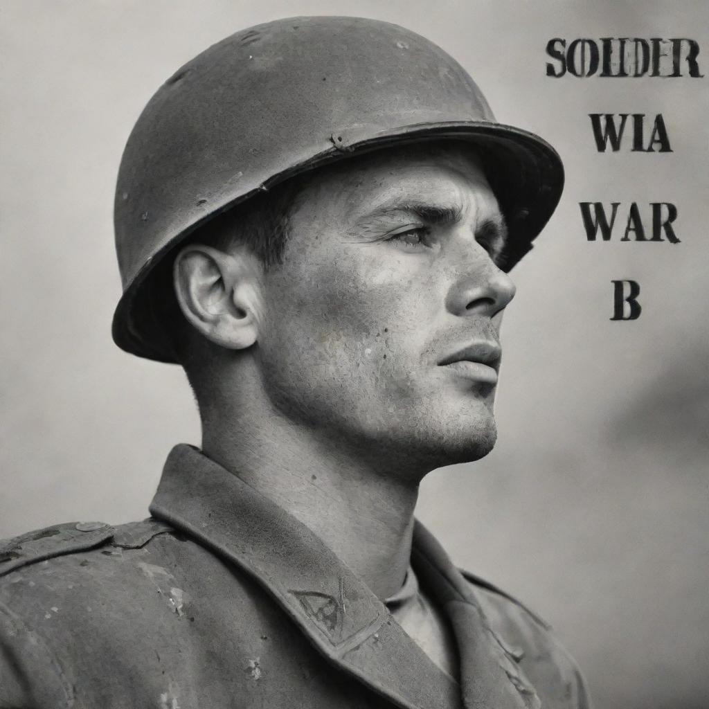 Create an image of a soldier with the caption 'WORLD WAR ZB' in the foreground. The soldier should look courageous and the inscription bold and clear.