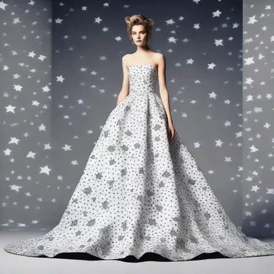 The fashion designer was inspired by astronavigation and incorporated star patterns into the fabric of the evening gown.