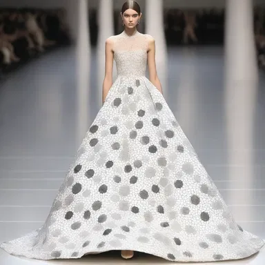 The fashion designer was inspired by astronavigation and incorporated star patterns into the fabric of the evening gown.