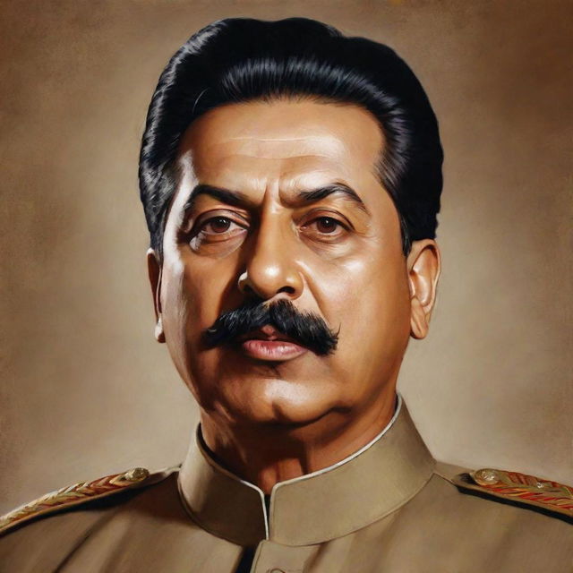 A detailed portrait of Mulla Stalin delivering a passionate speech, in a high-quality artistic rendering.