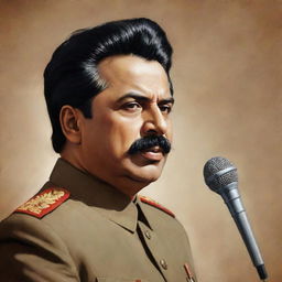 A detailed portrait of Mulla Stalin delivering a passionate speech, in a high-quality artistic rendering.