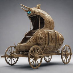 A vintage chariot equipped with futuristic weapons, combining the aesthetics of ancient design with modern technology.