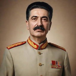 Render a portrait of Joseph Stalin characterized in a Hajj costume, signifying Islamic pilgrimage.