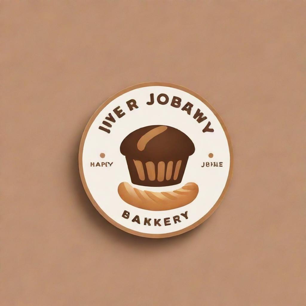 Create a cozy, warm logo for a bakery named 'Over Joy Bakery'. The design should feature elements related to baking such as bread, pastries, and an oven.