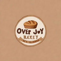 Create a cozy, warm logo for a bakery named 'Over Joy Bakery'. The design should feature elements related to baking such as bread, pastries, and an oven.