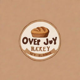 Create a cozy, warm logo for a bakery named 'Over Joy Bakery'. The design should feature elements related to baking such as bread, pastries, and an oven.