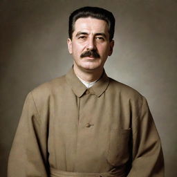 Generate an image displaying Joseph Stalin humbly dressed as an Orthodox Christian monk, complete with a long, modest robe.