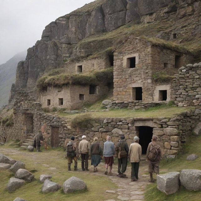 A large, tightly-knit group of related families, unified under a common leader. They dwell in an ancient, rugged landscape, their homes a blend of natural and historic architecture.