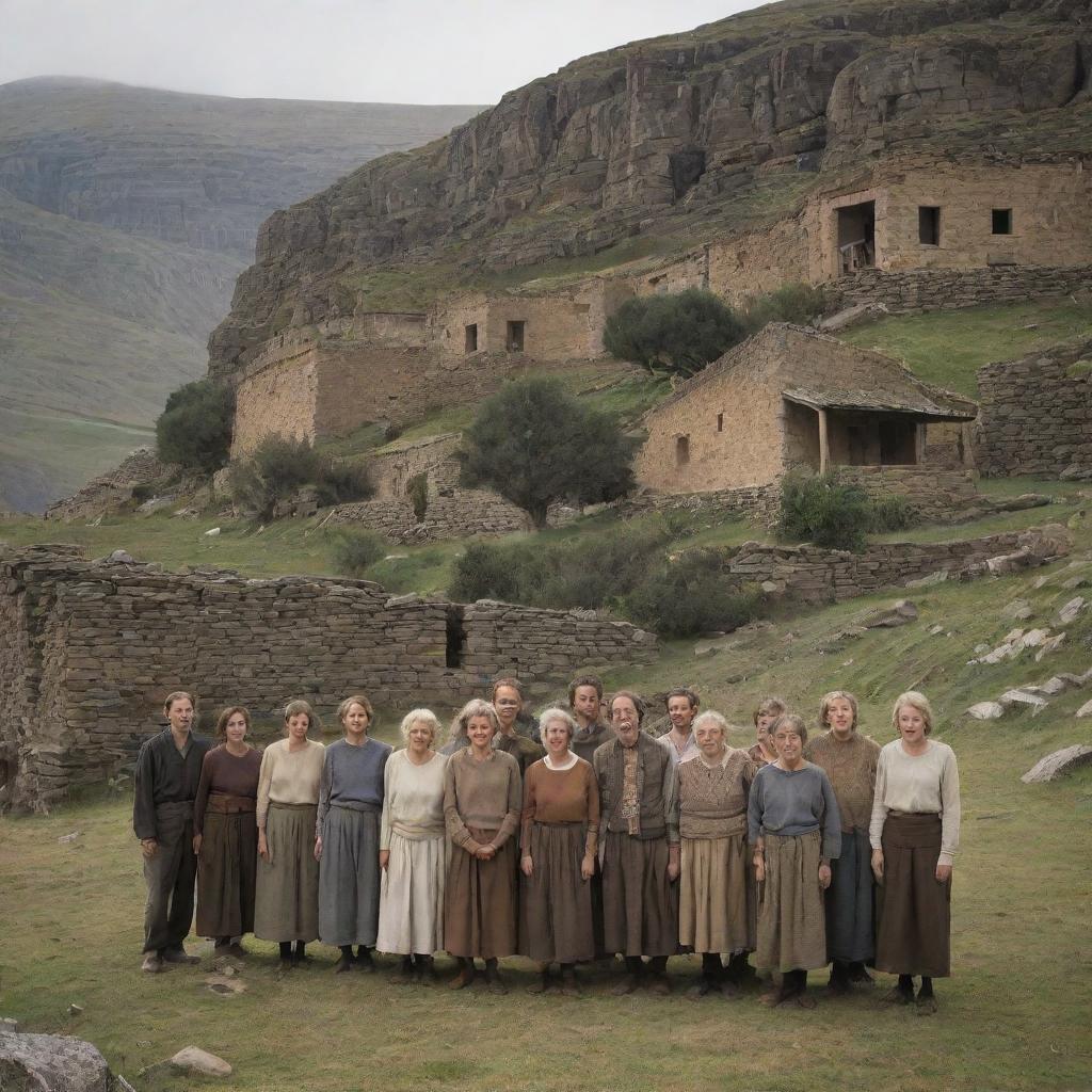 A large, tightly-knit group of related families, unified under a common leader. They dwell in an ancient, rugged landscape, their homes a blend of natural and historic architecture.