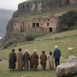 A large, tightly-knit group of related families, unified under a common leader. They dwell in an ancient, rugged landscape, their homes a blend of natural and historic architecture.