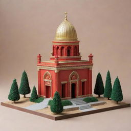 Craft a peaceful scene featuring a shrine dedicated to Joseph Stalin, visualized within a traditional Islamic architecture.