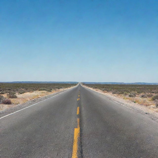 A long, straight road stretching out to the horizon under a clear sky