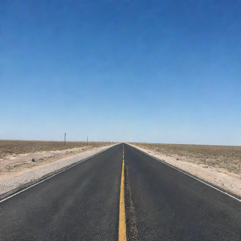 A long, straight road stretching out to the horizon under a clear sky