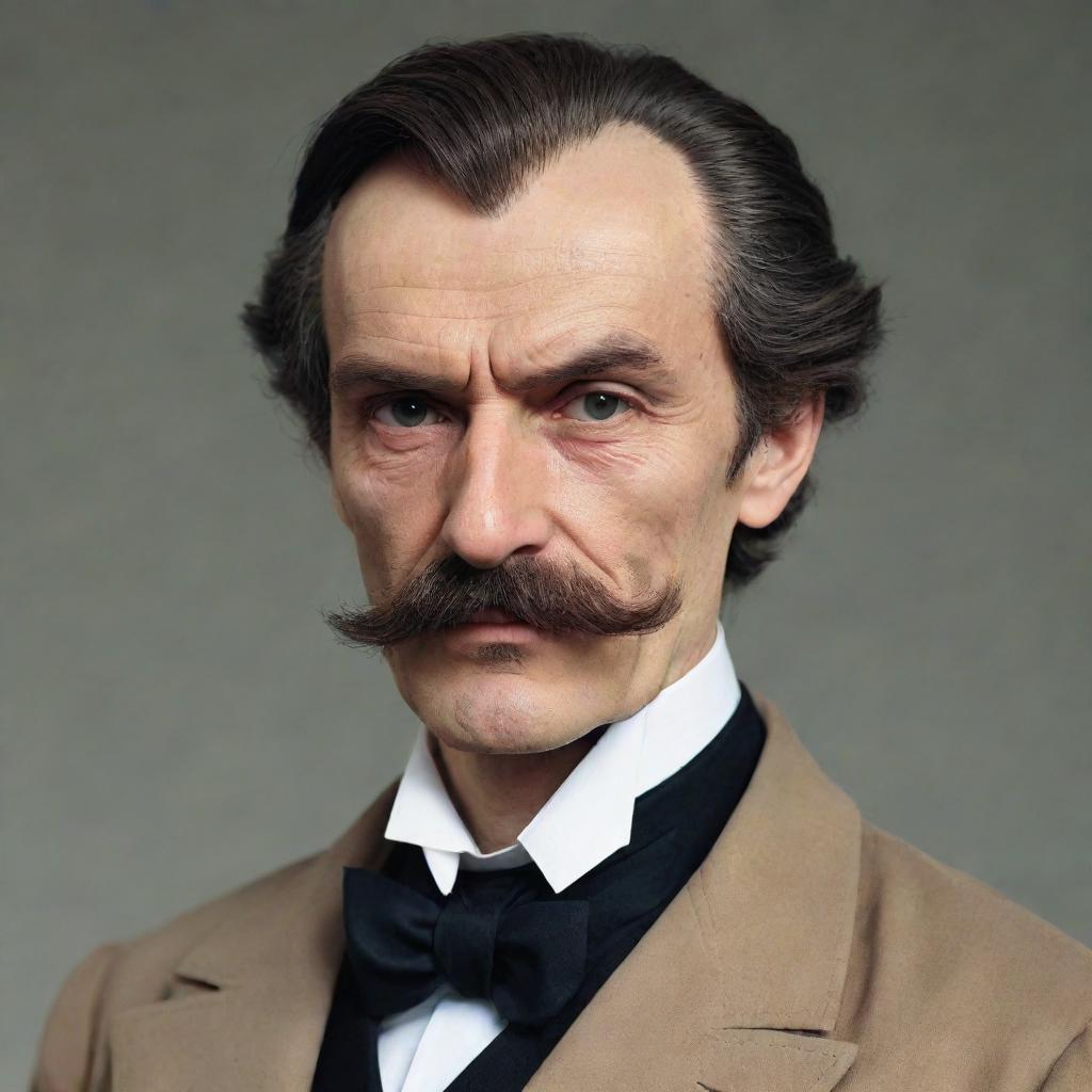 Anime character designed as Fyodor Dostoevsky – with characteristic facial features, deep-set eyes, thick moustache and 19th century attire.