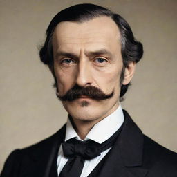 Anime character designed as Fyodor Dostoevsky – with characteristic facial features, deep-set eyes, thick moustache and 19th century attire.